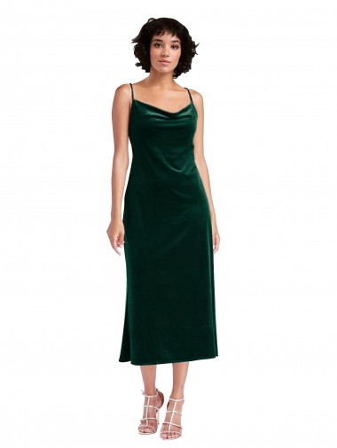 Cheap Midi Length Cowl Neck Formal Velvet Short Cocktail Slip Bridesmaid Dress / Prom Dress UK
