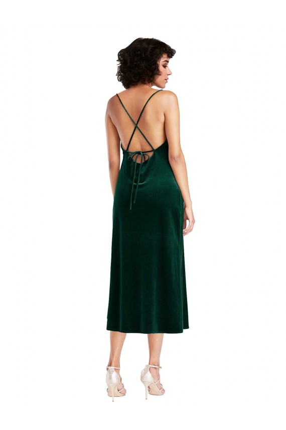 Cheap Midi Length Cowl Neck Formal Velvet Short Cocktail Slip Bridesmaid Dress / Prom Dress UK