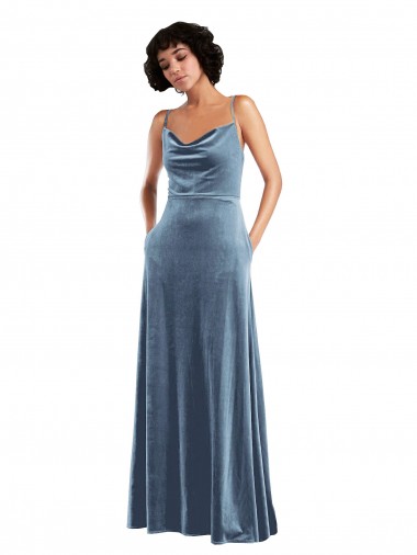 Cheap Sleek Cowl Neck Velvet Maxi Bridesmaid Dress / Prom Dress with Pockets UK