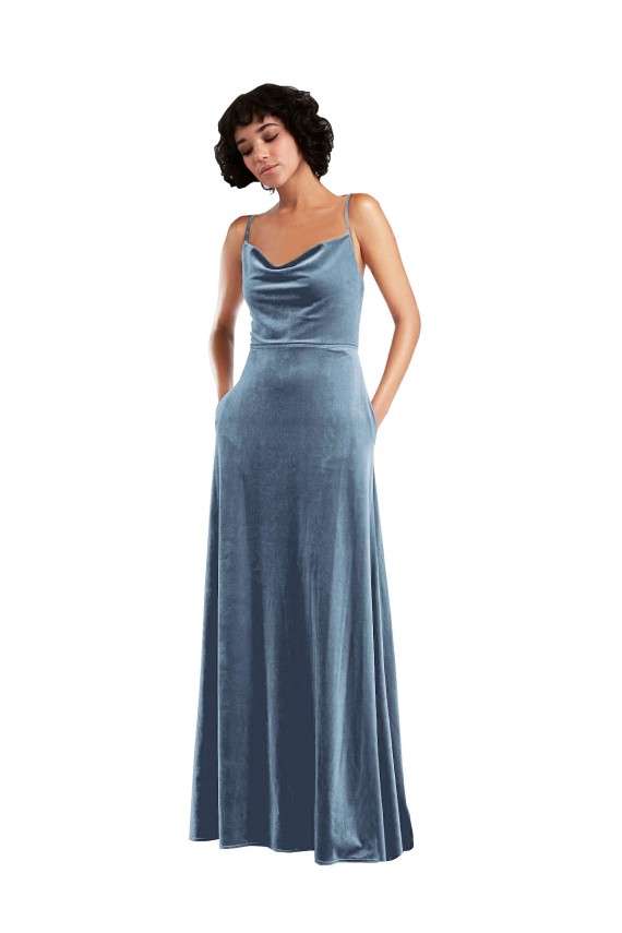 Cheap Sleek Cowl Neck Velvet Maxi Bridesmaid Dress / Prom Dress with Pockets UK