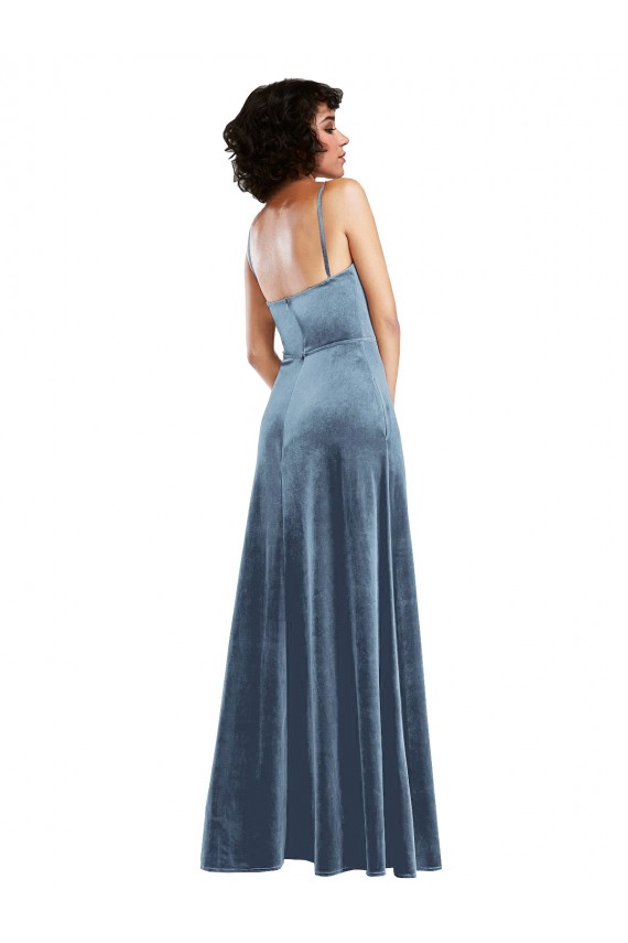 Cheap Sleek Cowl Neck Velvet Maxi Bridesmaid Dress / Prom Dress with Pockets UK