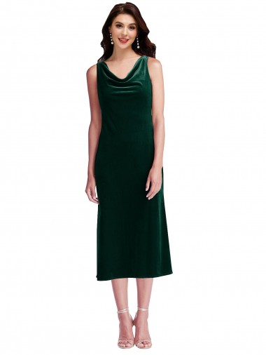 Cheap Cowl Neck Velvet Midi Cocktail Length Bridesmaid Dress / Prom Dress UK