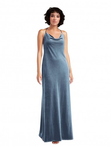 Cheap Cowl Neck Convertible Velvet Maxi Slip Dress UK