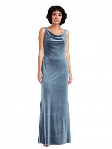 Cheap Floor Length Cowl Neck Long Stretch Velvet Maxi Bridesmaid Dress / Prom Dress UK