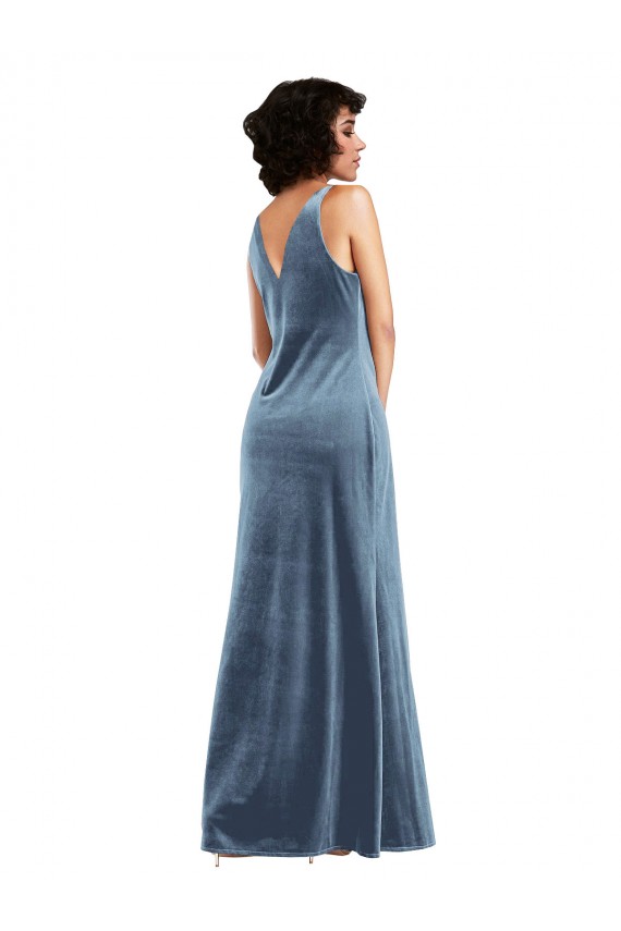 Cheap Floor Length Cowl Neck Long Stretch Velvet Maxi Bridesmaid Dress / Prom Dress UK