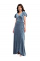 Cheap Flutter Sleeve Velvet Wrap Maxi Bridesmaid Dress / Prom Dress with Pockets UK