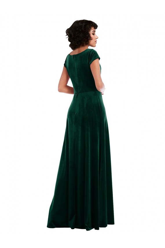 Cheap Cowl Neck Cap Sleeve Velvet Maxi Bridesmaid Dress / Prom Dress with Pockets UK