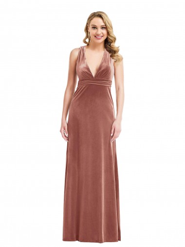 Cheap Plunging Neckline Formal Velvet Maxi Bridesmaid Dress / Prom Dress with Criss Cross Open Back UK
