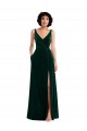 Cheap Floor Length Velvet Maxi Bridesmaid Dress / Prom Dress with Shirred Bodice and Front Slit UK