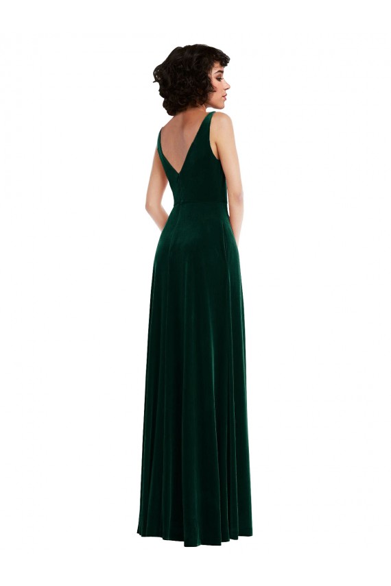 Cheap Floor Length Velvet Maxi Bridesmaid Dress / Prom Dress with Shirred Bodice and Front Slit UK