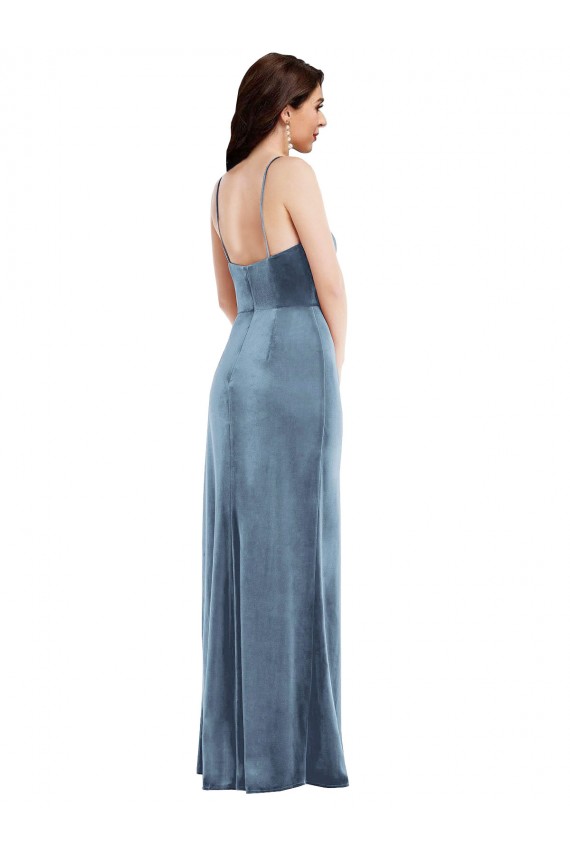 Cheap Spaghetti Strap Formal Velvet Maxi Bridesmaid Dress / Prom Dress with Draped Skirt UK