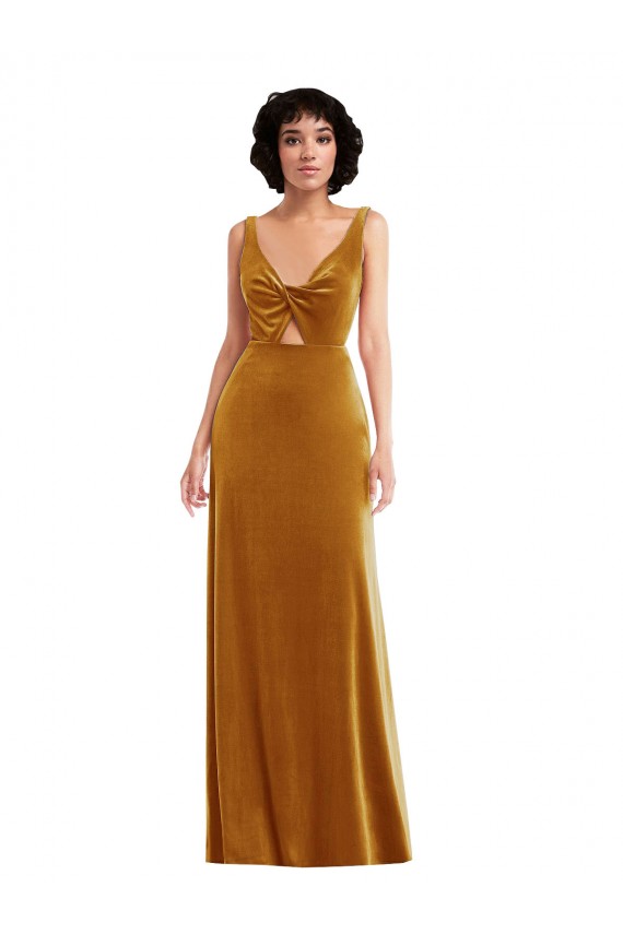 Cheap Twist Front Cutout Velvet Maxi Bridesmaid Dress / Prom Dress with Pockets UK