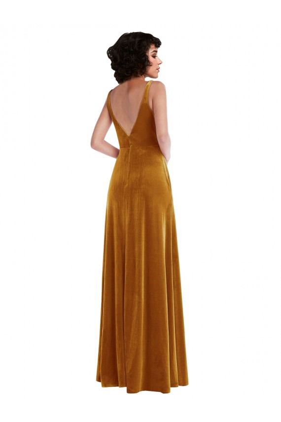 Cheap Twist Front Cutout Velvet Maxi Bridesmaid Dress / Prom Dress with Pockets UK
