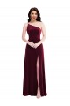 Cheap One Shoulder Spaghetti Strap Velvet Maxi Bridesmaid Dress / Prom Dress with Pockets UK