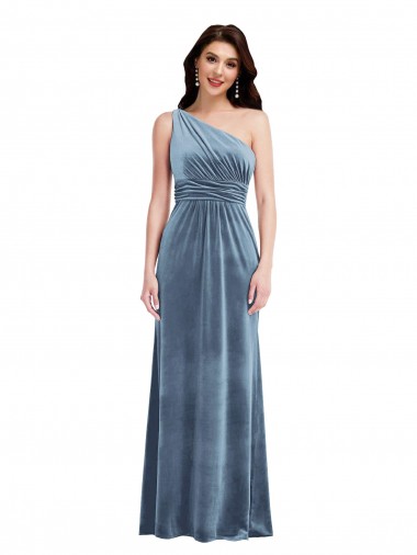 Cheap One Shoulder Draped Velvet Maxi Bridesmaid Dress / Prom Dress UK