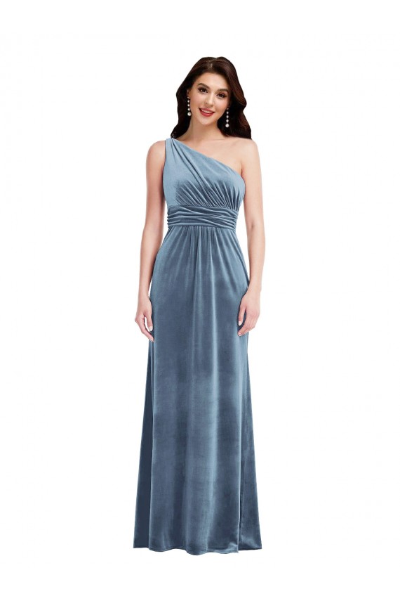 Cheap One Shoulder Draped Velvet Maxi Bridesmaid Dress / Prom Dress UK