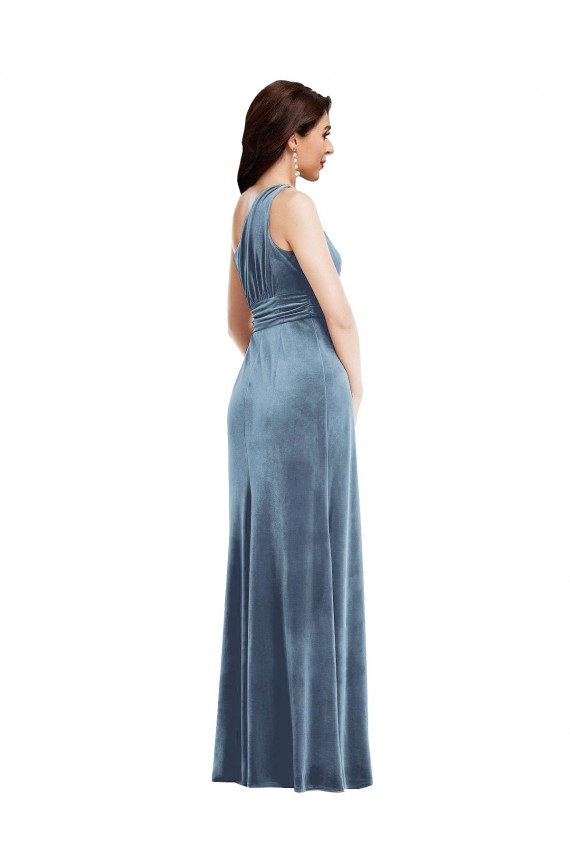 Cheap One Shoulder Draped Velvet Maxi Bridesmaid Dress / Prom Dress UK