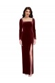 Cheap Sleek Square Neck Spaghetti Straps Velvet Bridesmaid Dress / Prom Dress with Side Slit UK