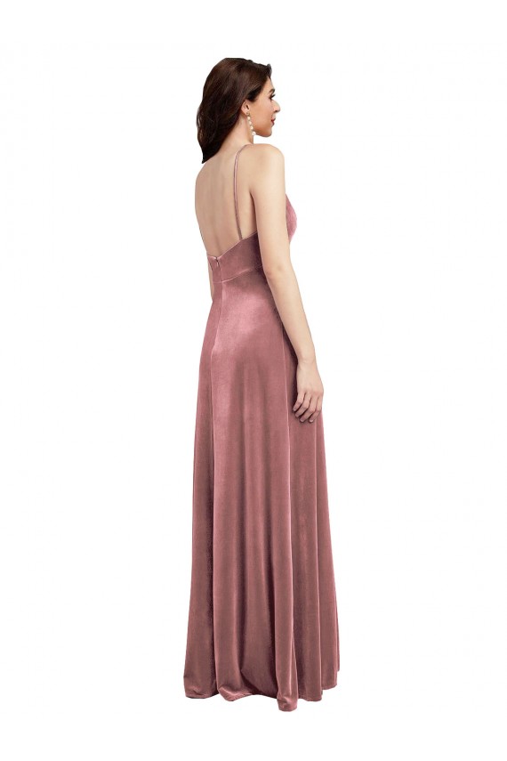 Cheap Low Scoop Back Long V-Neck Formal Velvet Slip Bridesmaid Dress / Prom Dress UK