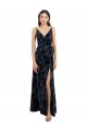 Cheap Floral Velvet Surplice V-Neck Long Bridesmaid Dress with V-Back UK