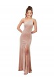 Cheap One Shoulder Formal Stretch Velvet Bridesmaid Dress / Prom Dress with Front Slit UK