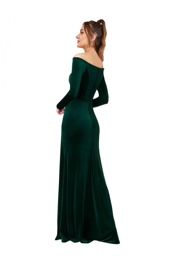 Cheap Off the Shoulder Long Sleeves Formal Stretch Velvet Bridesmaid Dress / Prom Dress UK