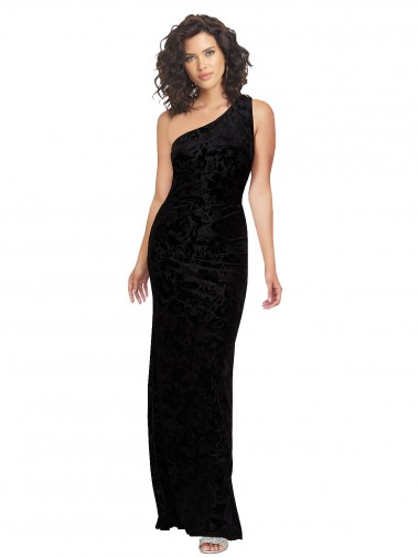 Cheap One Shoulder Long Sheath Sleeveless Floral Velvet Bridesmaid Dress UK
