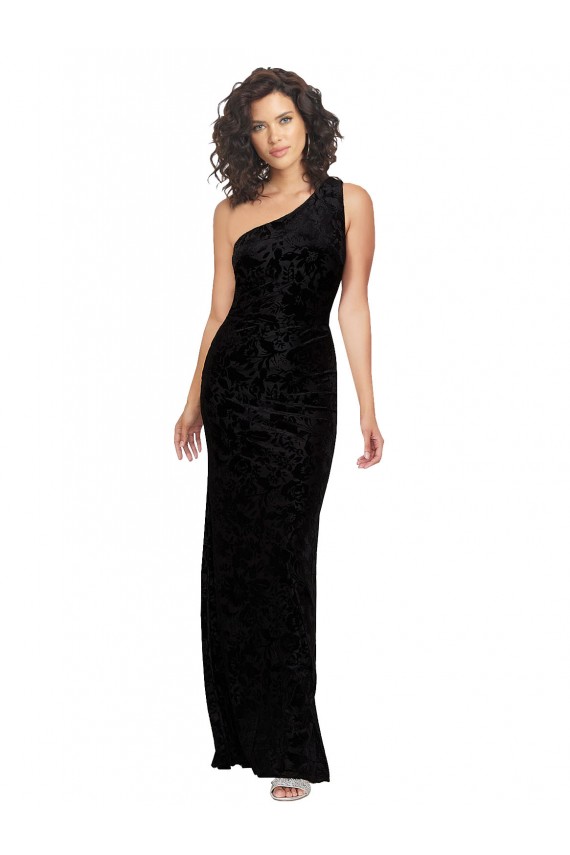 Cheap One Shoulder Long Sheath Sleeveless Floral Velvet Bridesmaid Dress UK