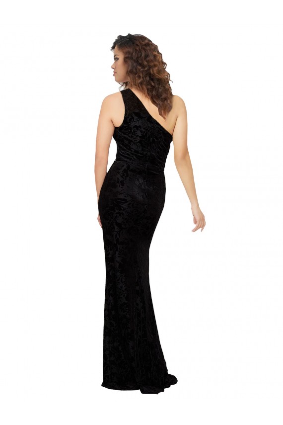 Cheap One Shoulder Long Sheath Sleeveless Floral Velvet Bridesmaid Dress UK