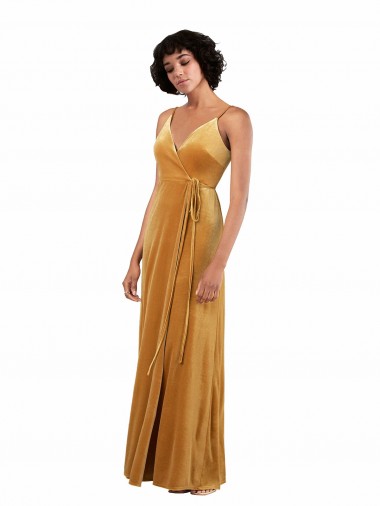 Cheap Romantic Velvet Floor Length Formal Bridesmaid Dress / Prom Dress with Wrap Detail UK