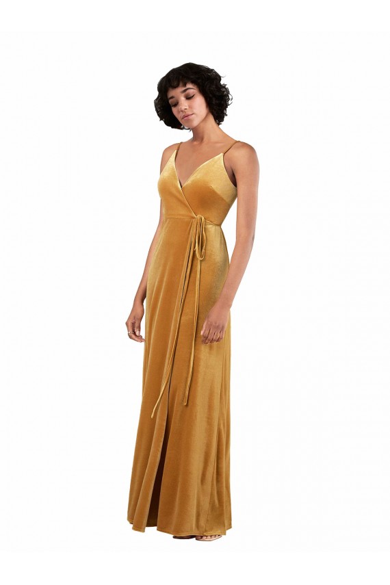 Cheap Romantic Velvet Floor Length Formal Bridesmaid Dress / Prom Dress with Wrap Detail UK