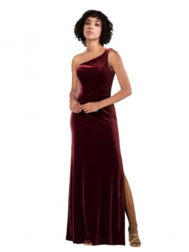Cheap Formal One Shoulder Floor-Length Velvet Bridesmaid Dress / Prom Dress UK
