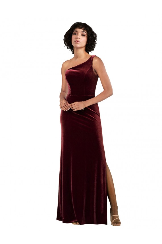 Cheap Formal One Shoulder Floor-Length Velvet Bridesmaid Dress / Prom Dress UK
