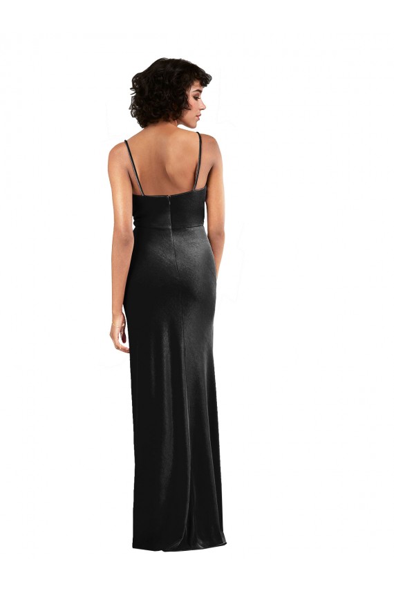 Cheap Modern Floor-Length Formal Velvet Bridesmaid Dress / Prom Dress with Cowl Neck and Spaghetti Straps UK