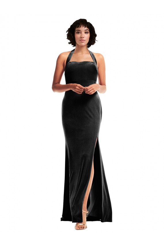 Cheap Empire Waist Formal Stretch Velvet Bridesmaid Dress / Prom Dress with Halter Strap UK
