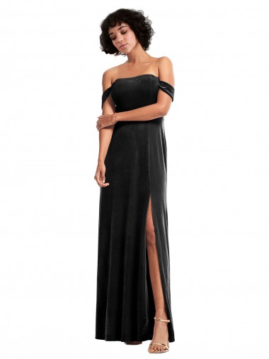 Cheap Off the Shoulder Drapped Sleeves Formal Stretch Velvet Bridesmaid Dress / Prom Dress UK