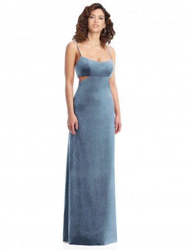 Cheap Spaghetti Strap Long Full Length Formal Velvet Maxi Bridesmaid Dress / Prom Dress UK