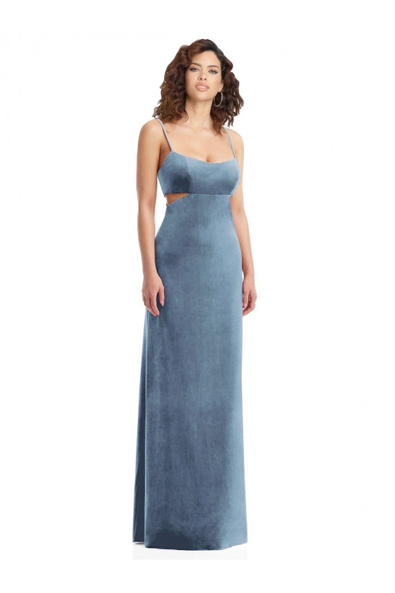Cheap Spaghetti Strap Long Full Length Formal Velvet Maxi Bridesmaid Dress / Prom Dress UK