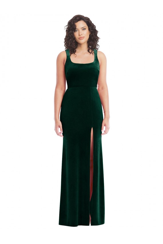 Cheap Square Neck Long Velvet Maxi Bridesmaid Dress / Prom Dress UK