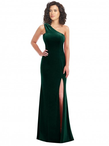 Cheap One Shoulder Velvet Trumpet Bridesmaid Dress / Prom Dress with Front Slit UK