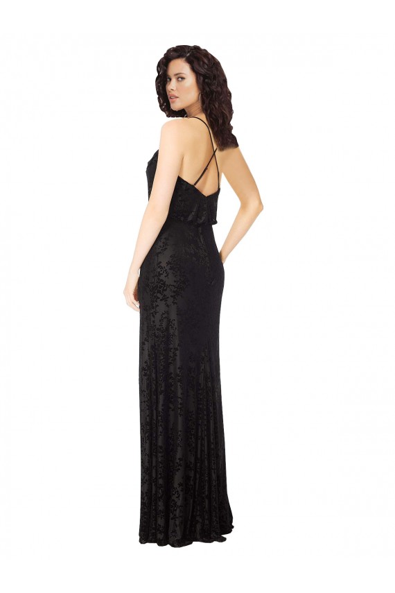 Cheap Floral Velvet Cowl Neck Bridesmaid Dress with Skirt Slit UK