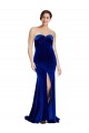 Cheap Strapless Ruched Formal Velvet Bridesmaid Dress / Prom Dress with Sweep Train and Front Slit UK