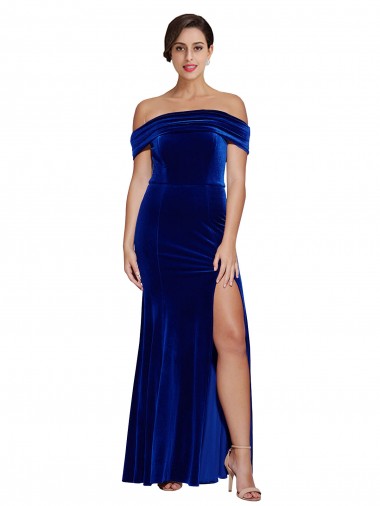 Cheap Full Length Long Formal Velvet Bridesmaid Dress / Prom Dress with Side Split UK