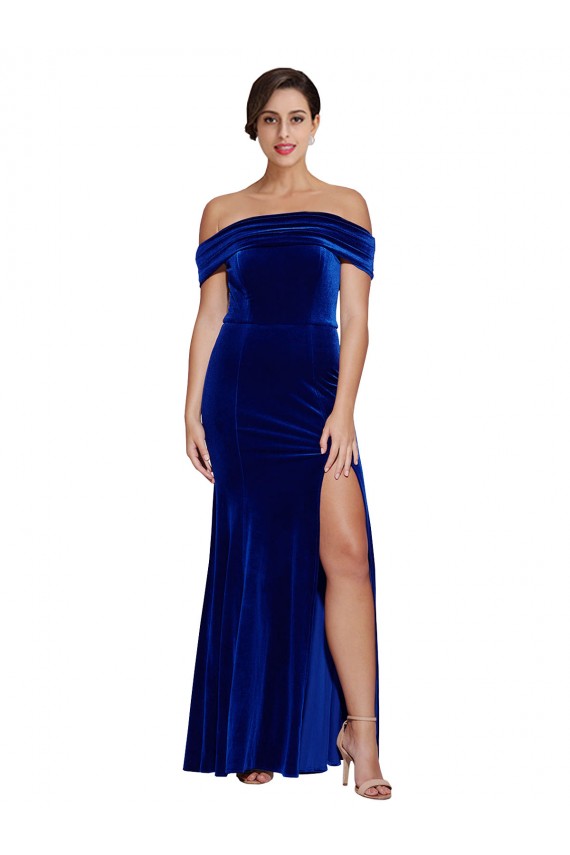 Cheap Full Length Long Formal Velvet Bridesmaid Dress / Prom Dress with Side Split UK