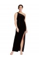 Cheap One Shoulder Long Formal Velvet Bridesmaid Dress / Prom Dress with Side Split and Shoulder Tie UK