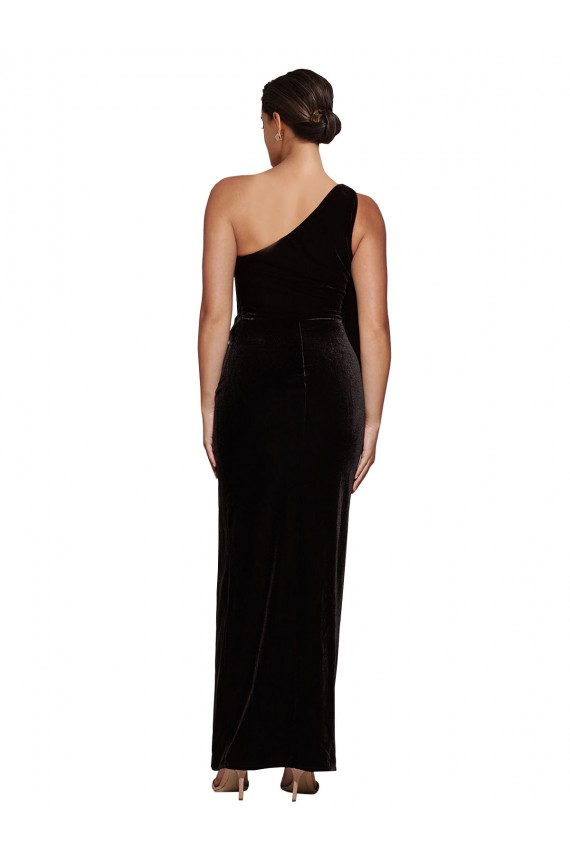Cheap One Shoulder Long Formal Velvet Bridesmaid Dress / Prom Dress with Side Split and Shoulder Tie UK