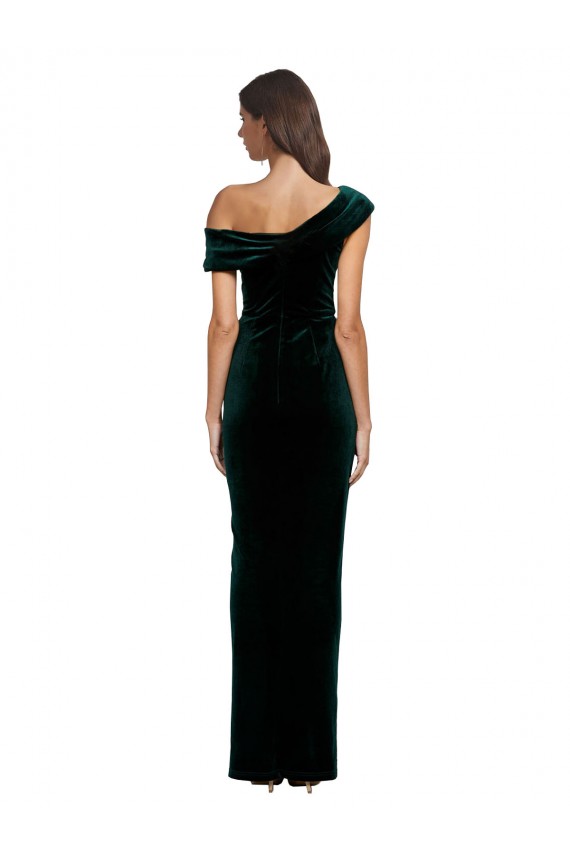 Cheap Long Asymmetric Neckline Ruched Formal Velvet Bridesmaid Dress / Prom Dress UK
