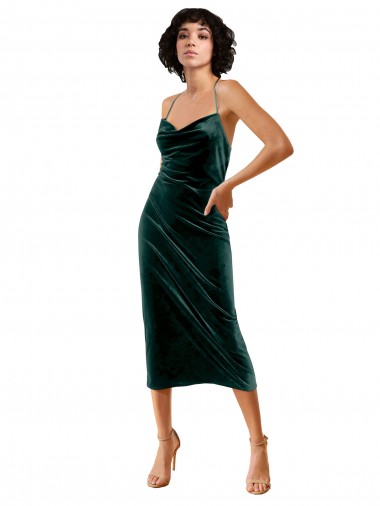Cheap Midi Cocktail Length Sleek Cowl Neckline Short Formal Velvet Bridesmaid Dress / Prom Dress UK