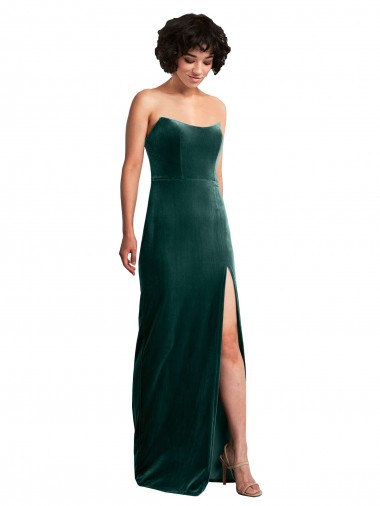 Cheap Scooped Strapless Long Formal Velvet Bridesmaid Dress / Prom Dress with Daring Side Slit UK