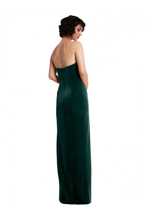 Cheap Scooped Strapless Long Formal Velvet Bridesmaid Dress / Prom Dress with Daring Side Slit UK